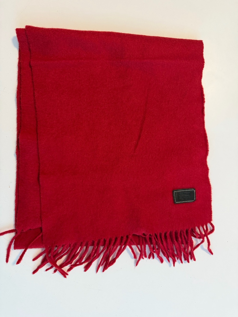 Coach Vintage Red Fringed Cashmere Scarf